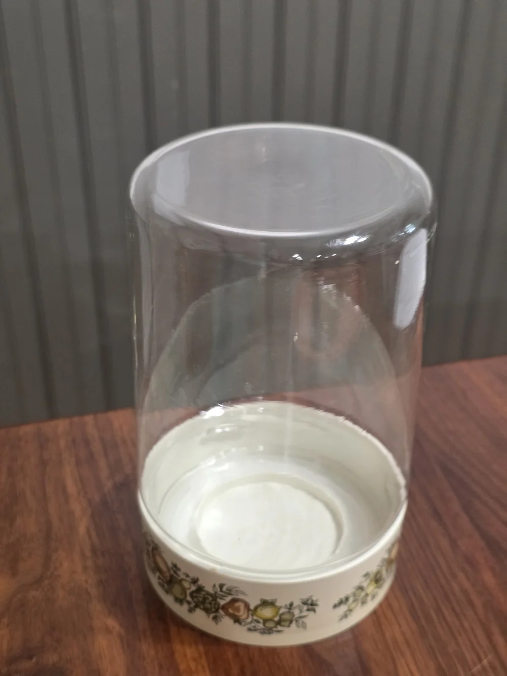 Pyrex Cream-Lid Glass Canister with Fruit Motif Vintage 70s Harvest